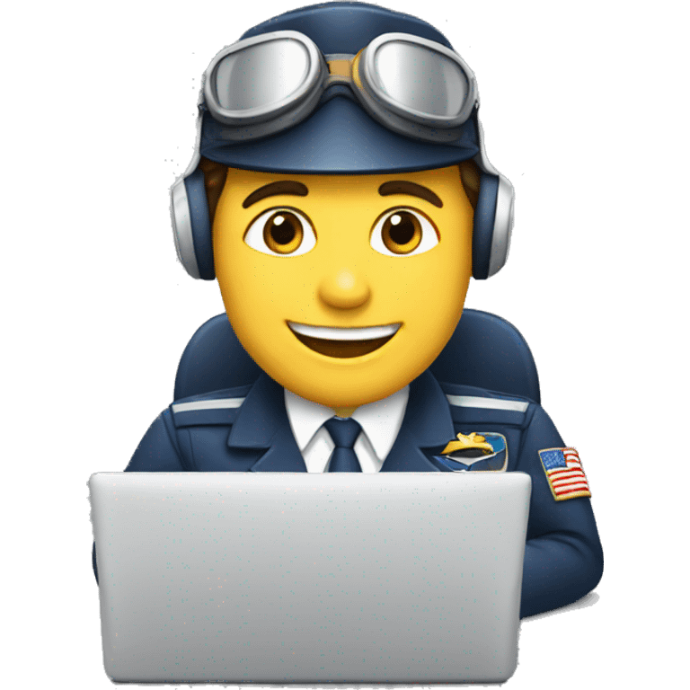 happy plane pilot using computer emoji