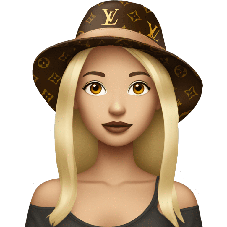 Pretty blonde girl with Louis Vuitton bucket hat on  emoji