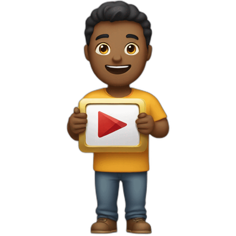 A man being happy holding youtube gold play button emoji