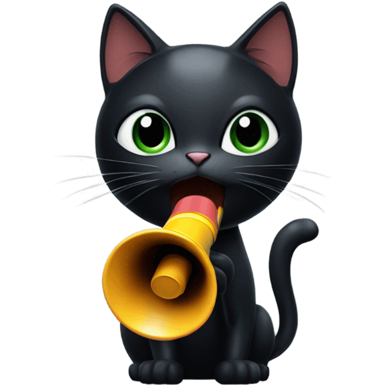 Black cat shouting into megaphone emoji