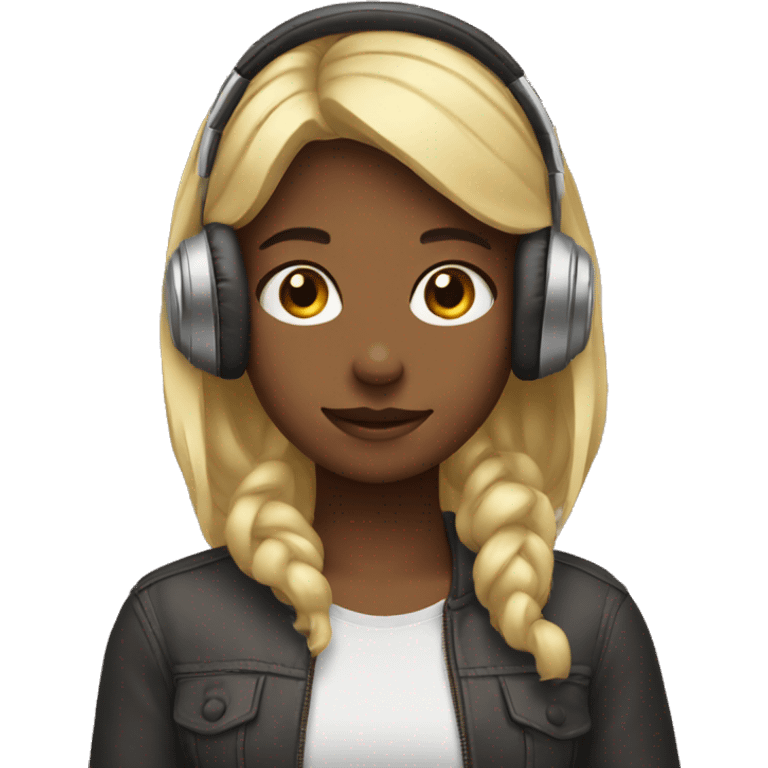 girl with headphones on her head while holding them emoji