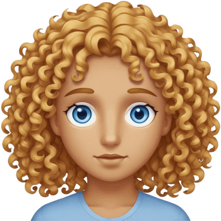 Slightly tanned skin, curly golden hair, greyish blue eyes, very pretty  emoji