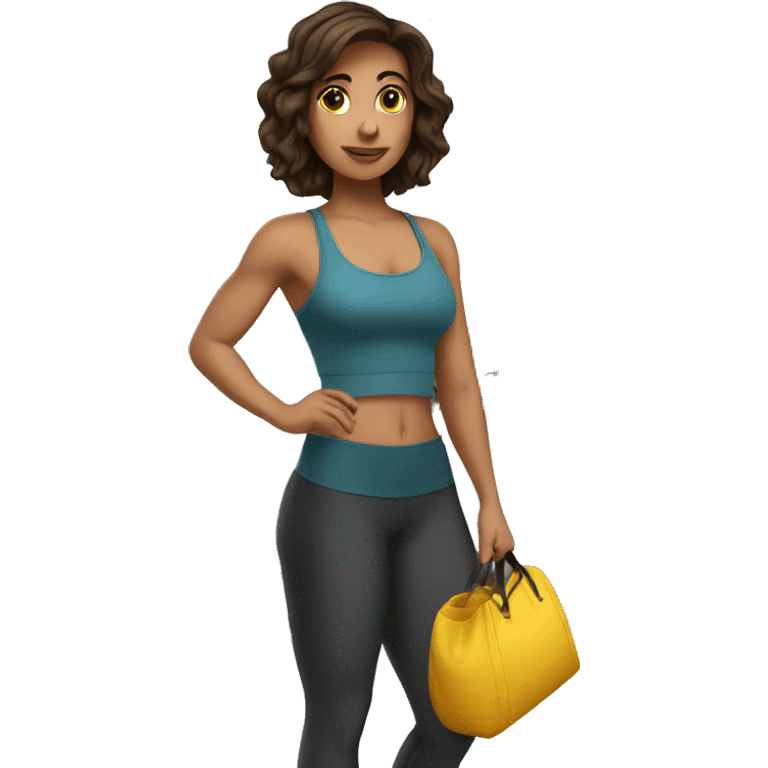 Brunette girl at gym with bag emoji