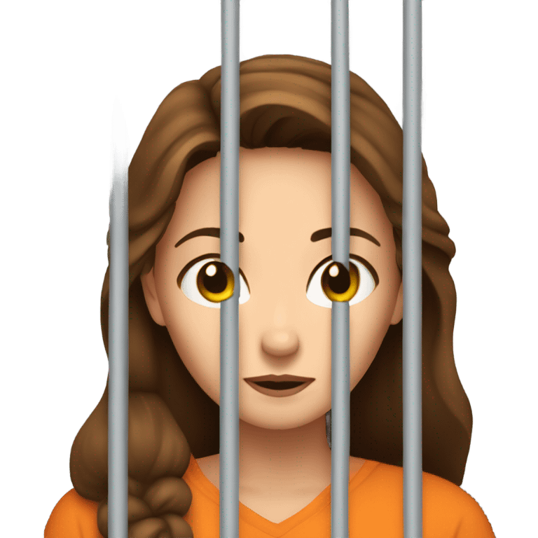 White woman brown hair behind jail bars emoji