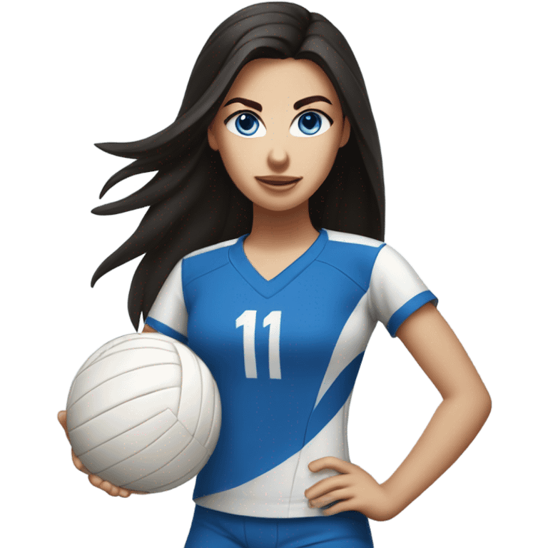 Dark hair, blue eye, Caucasian, teen girl, spiking volleyball  emoji