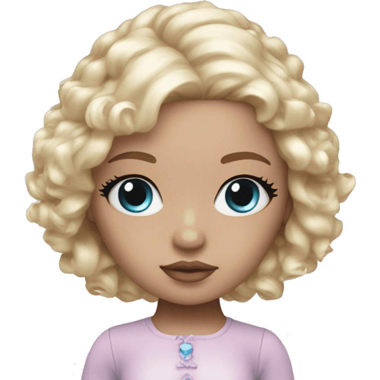 ocean blue doll eyes, blonde hair, feminine, pink, girl, angelic emoji