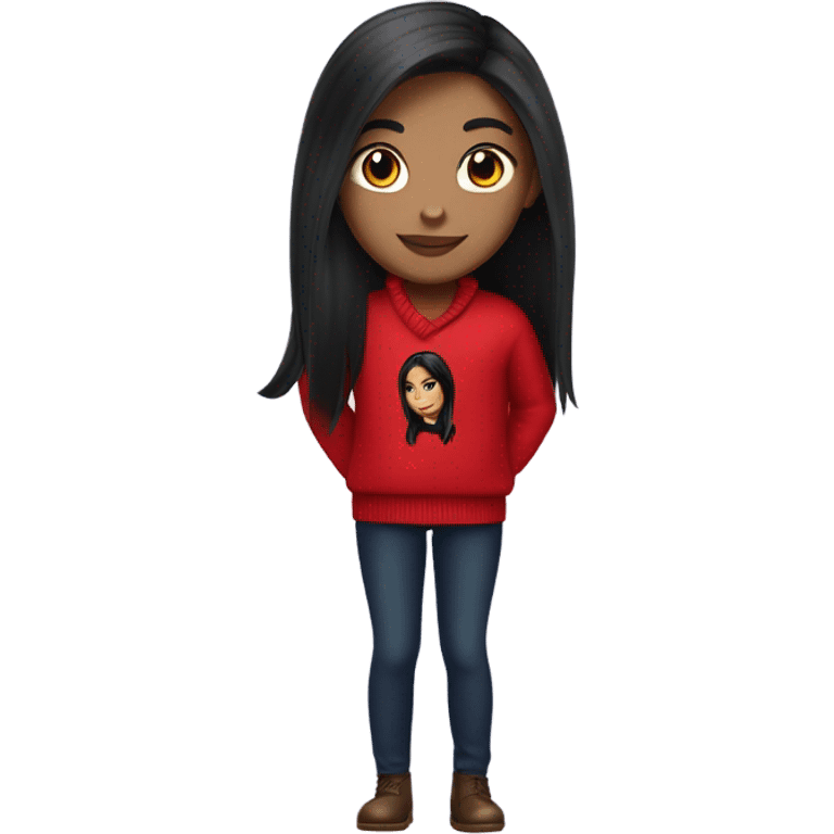 White-skinned girl with long, straightened black hair cute in a red Ralph Lauren sweater emoji