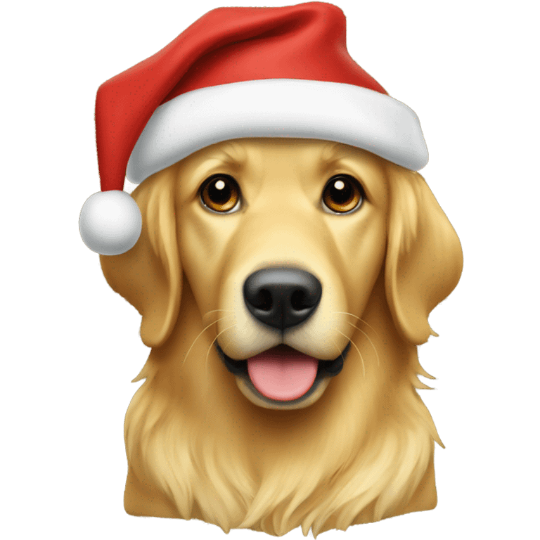 À golden retreiver with a christmas hat emoji