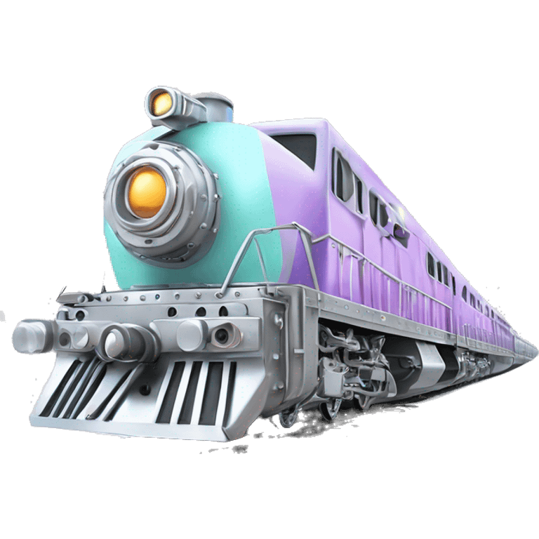 Realistic pastel colors and metallic silver train with diamonds and rhinestones placed on train tracks on top of snow isolated emoji