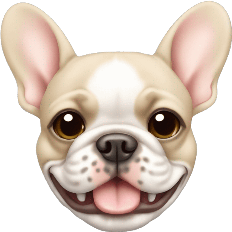 smily cute beige french bulldog with white center face with a mole on the right ear emoji