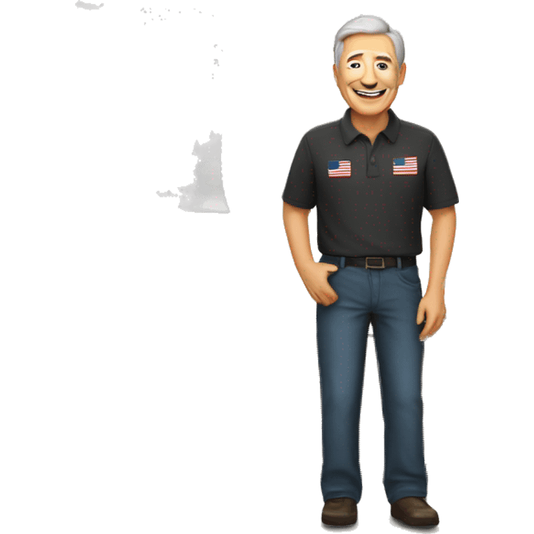 older man with american flag waiving, brown hair and SENSOS written on wall behind him emoji