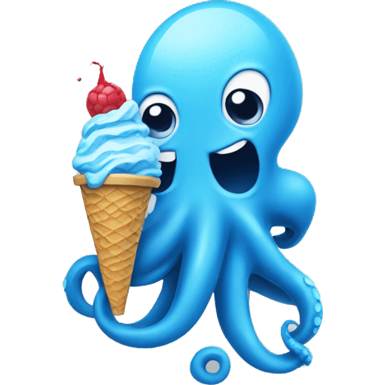 Blue octopus who holding blue colour ice cream  emoji