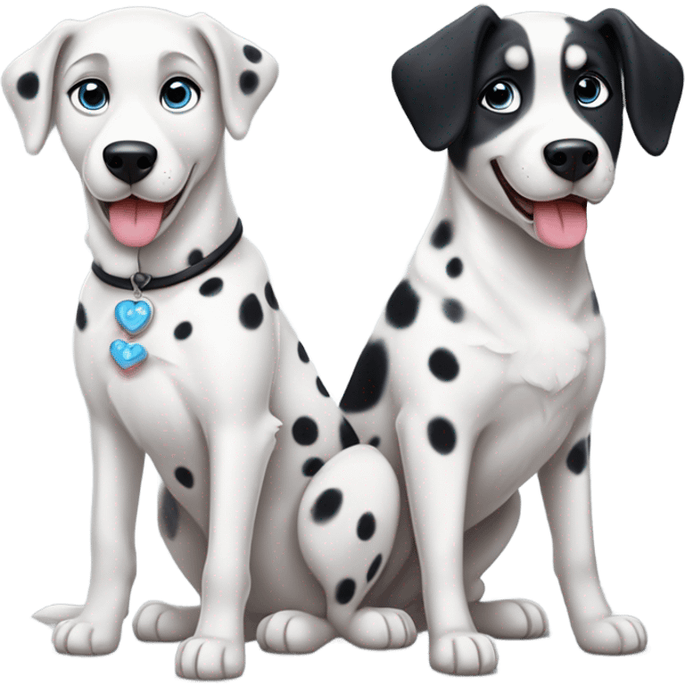 kawaii style, dalmatian, white and grey siberian husky, in love emoji