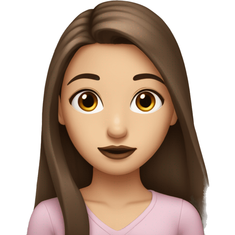 Girl with really long straight brown hair, lashes, brown eyes, brown lipstick  emoji