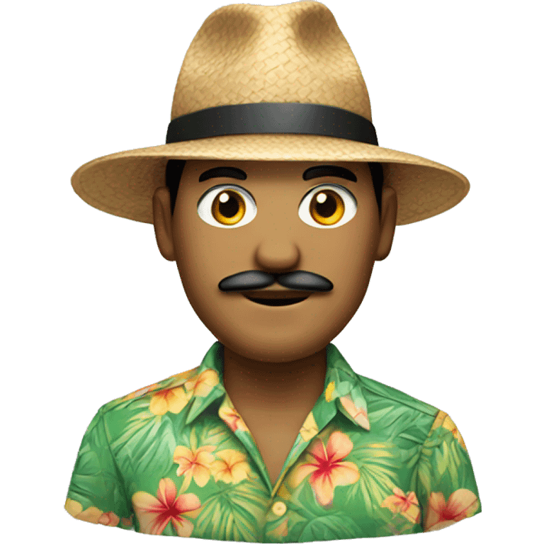 wearing a hat man, with mustache, A Hawaiian shirt emoji