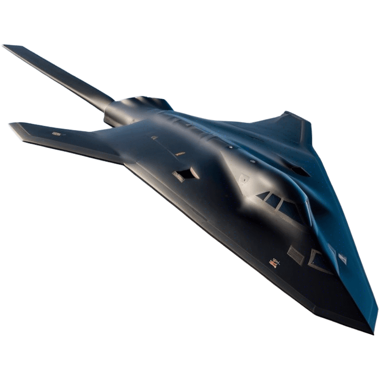 B-2 Spirit bomber - Northrop B-2 (Model Year: 2021) (Iconic colour: Stealth black) - A sleek, stealth bomber with smooth, angular contours and a matte jet-black finish. Emphasize a futuristic, minimalist design with a seamless fuselage, low-profile wings, and an overall intimidating stealth aesthetic. emoji