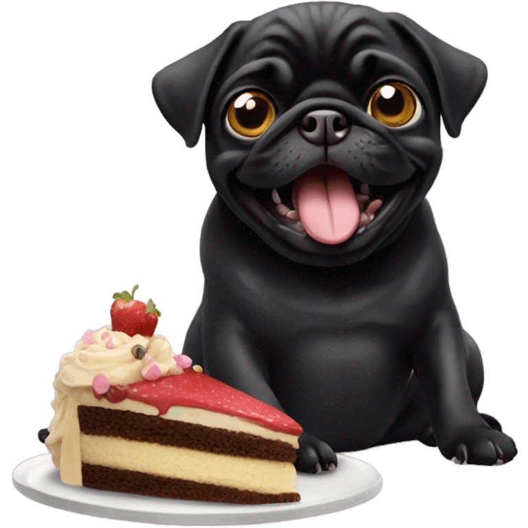 Black pug eating cake emoji