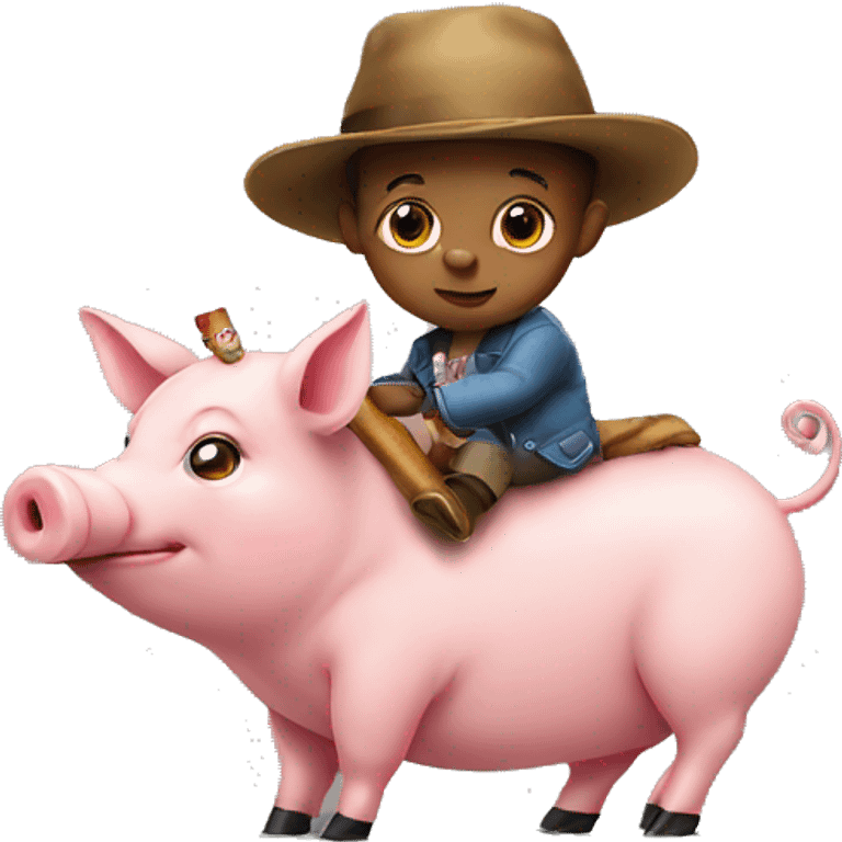 Baby smoke wearing a hat and riding a pig emoji