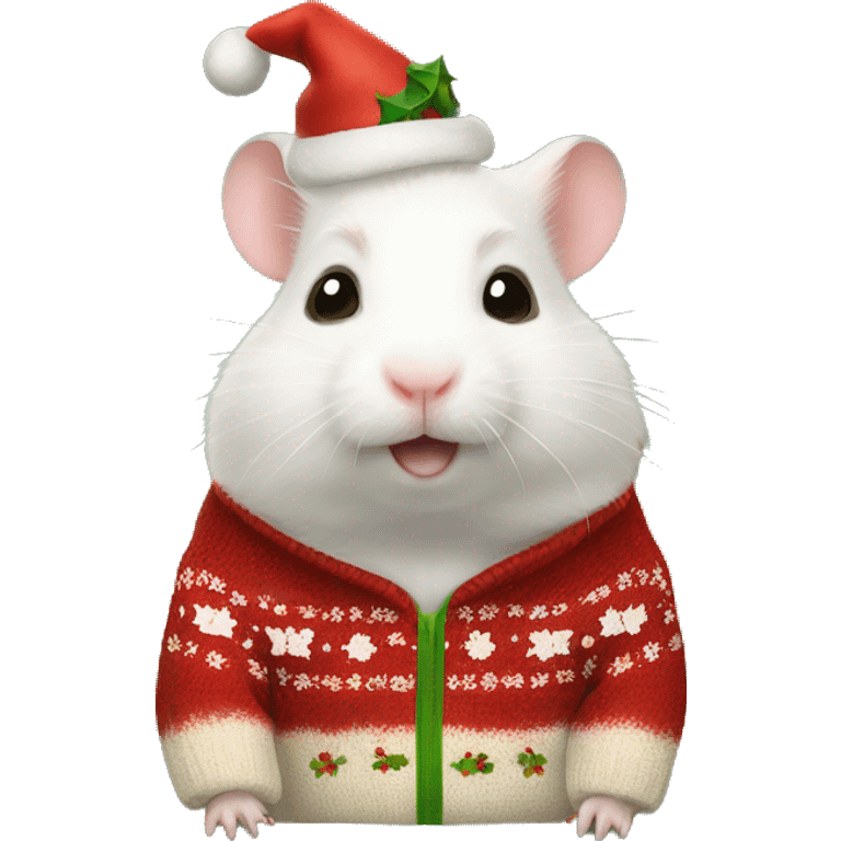 White Hamster wearing christmas Sweater  emoji