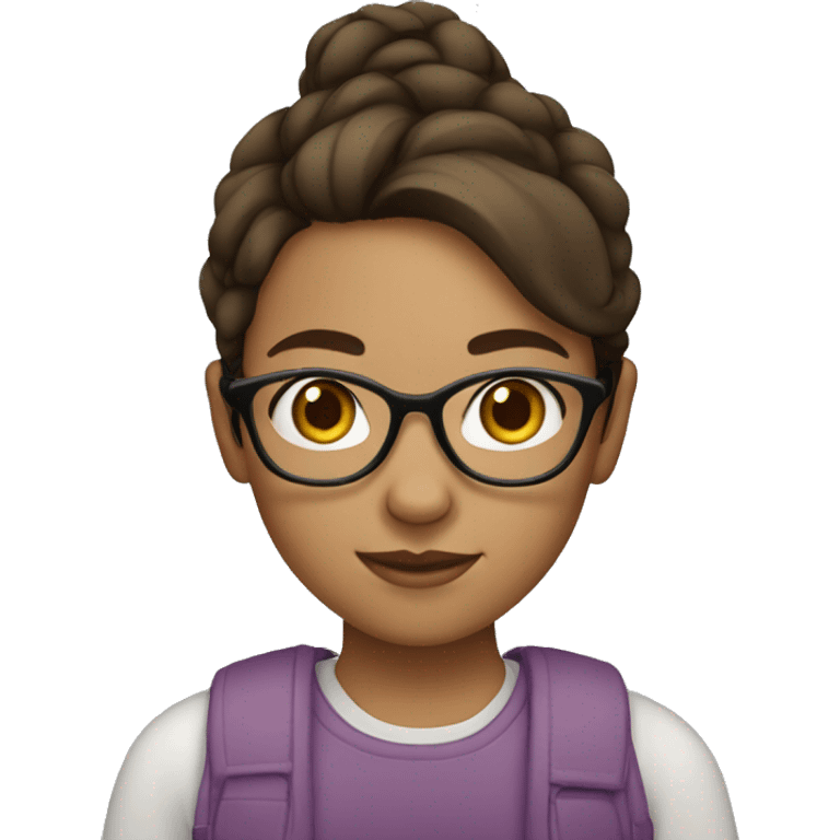 Girl with Brown hair glasses and tan skin emoji