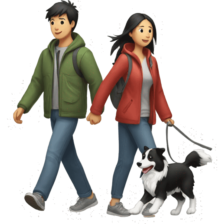 A Chinese person is walking a Border Collie. emoji