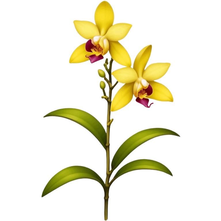 single yellow Dendrobium Orchid flower, stem emoji