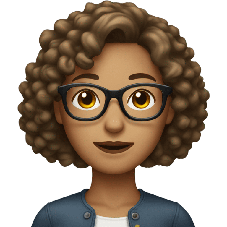 woman with brown curly mid length hair and glasses emoji