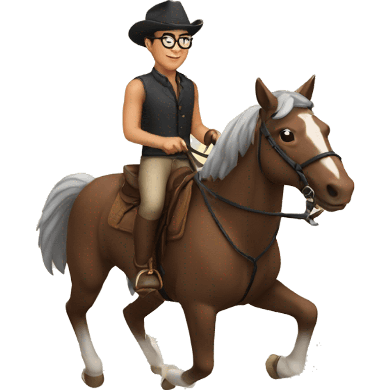 Man with glasses riding horse emoji