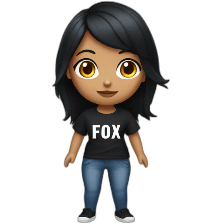 fox girl with black hair and black t-shirt and Jean with big title emoji