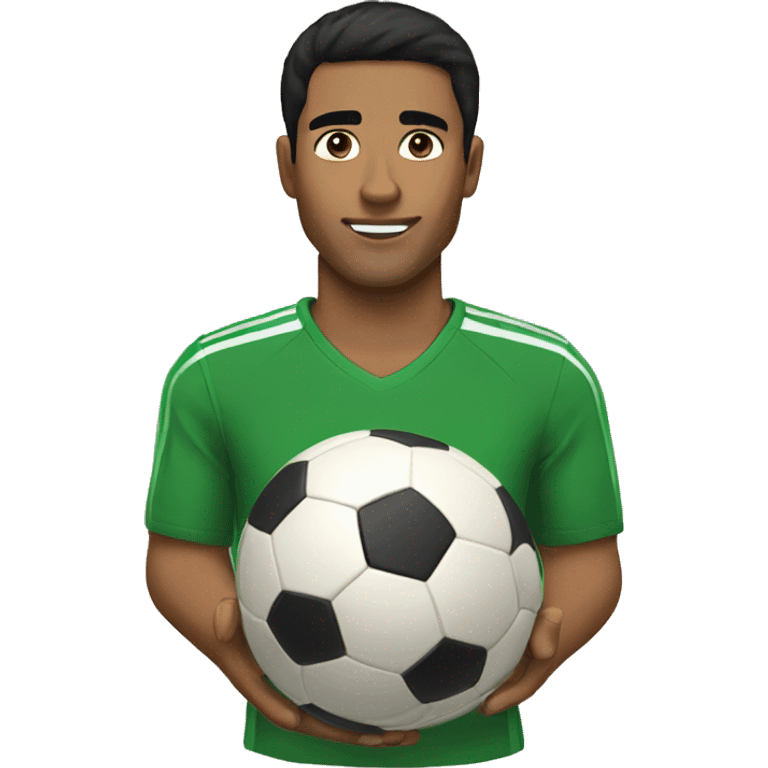 Man with tan skin with black hair and dark brown eyes playing soccer emoji