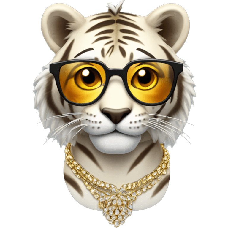 tigre con gafas de sol con cabello y con joyas emoji