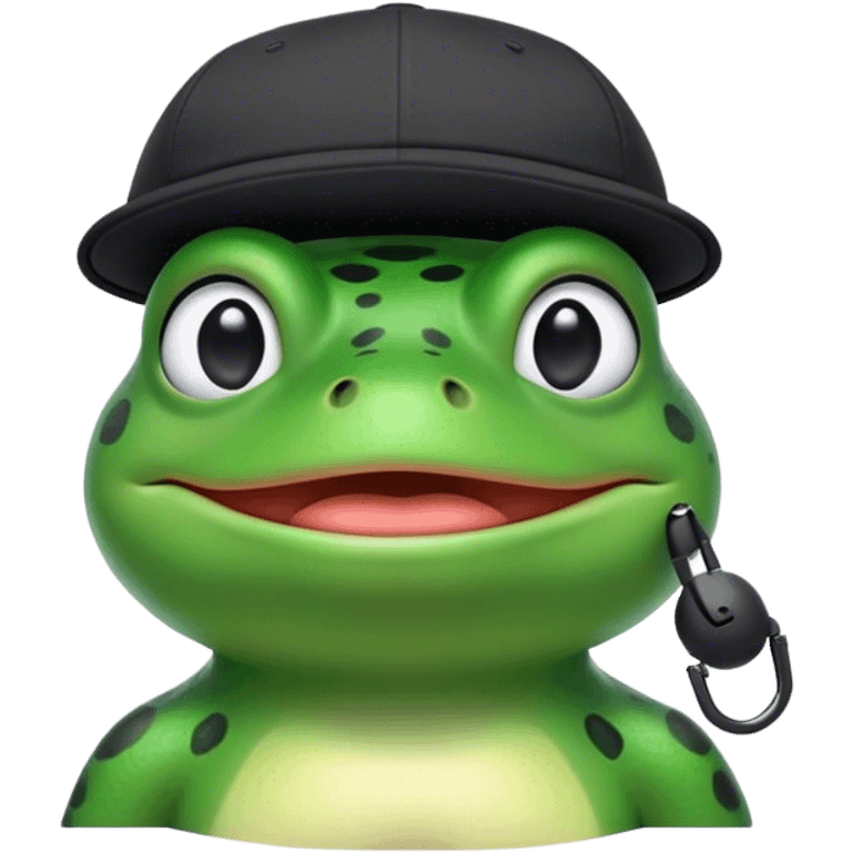 Memoji like frog with black dad hat and airpods emoji