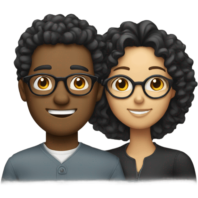 Two people man and woman man wearing glasses and has curly hair woman has blonde and black hair hugging  emoji