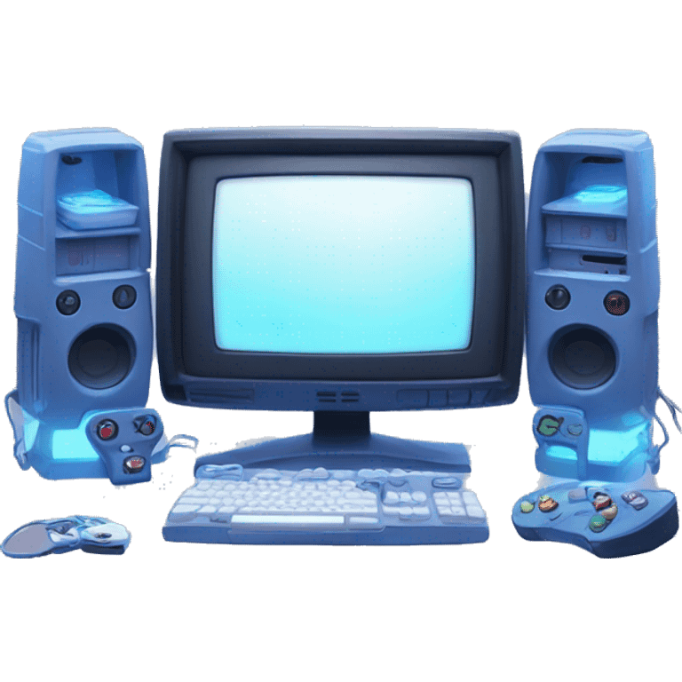 Aesthetic cute blue light gaming set up emoji