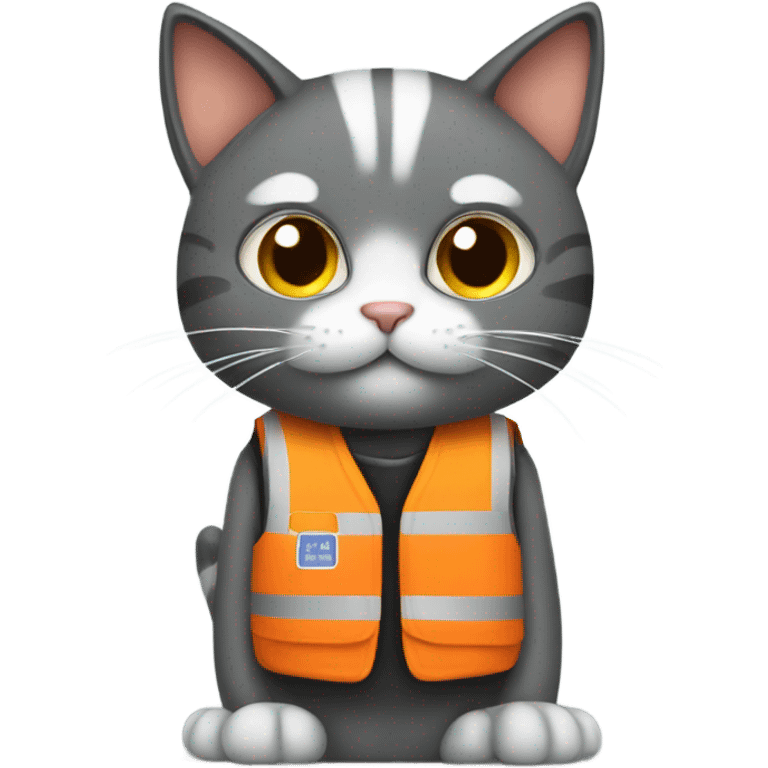 cat with a sign and an orange vest emoji