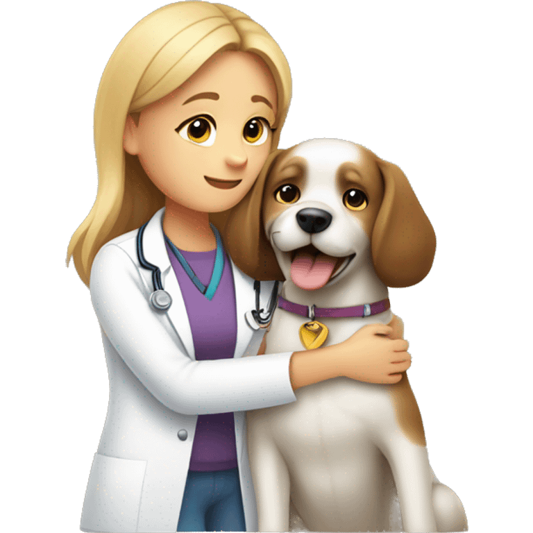 Dog cuddles veterinarian girl emoji