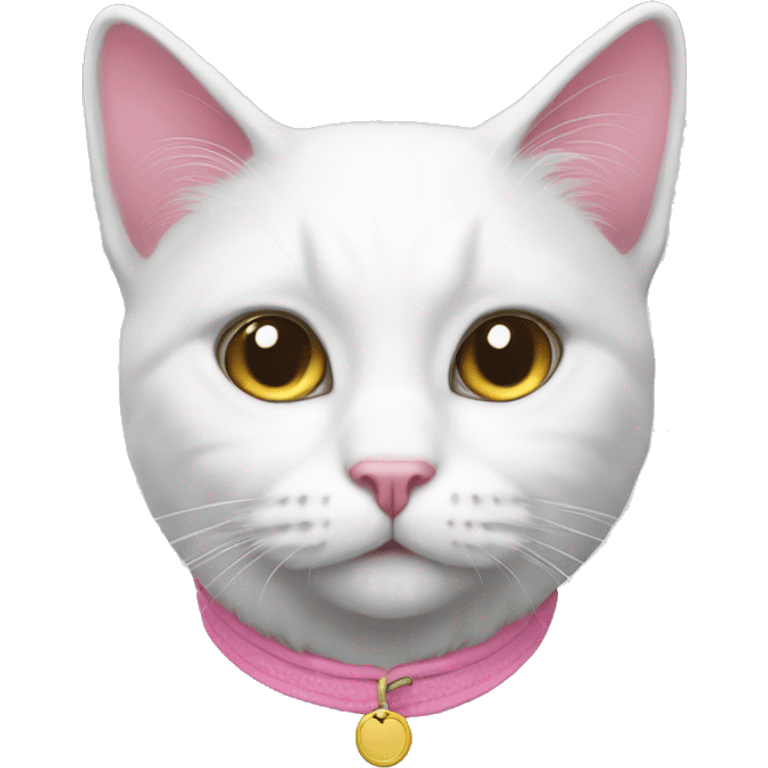 White cat with pink how emoji