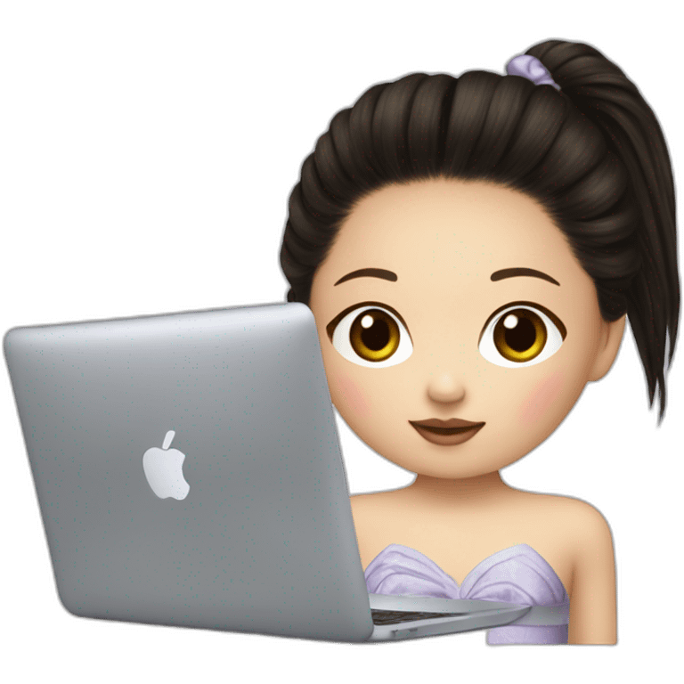 Black hair devon aoki with macbook emoji