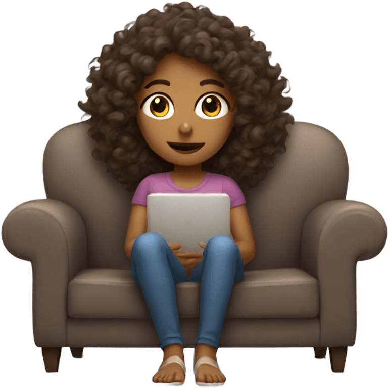 Long Curly hair brown girl laying on sofa watching tv emoji