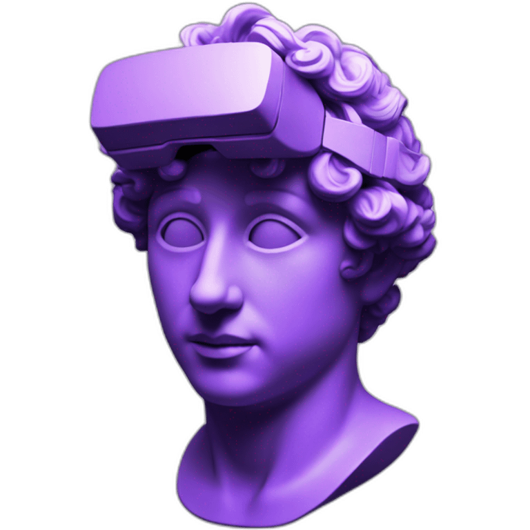 an EMOJI OF A ancient young greek statue, wearing VR headset, purple colors, DIGITAL UNIVERSE emoji