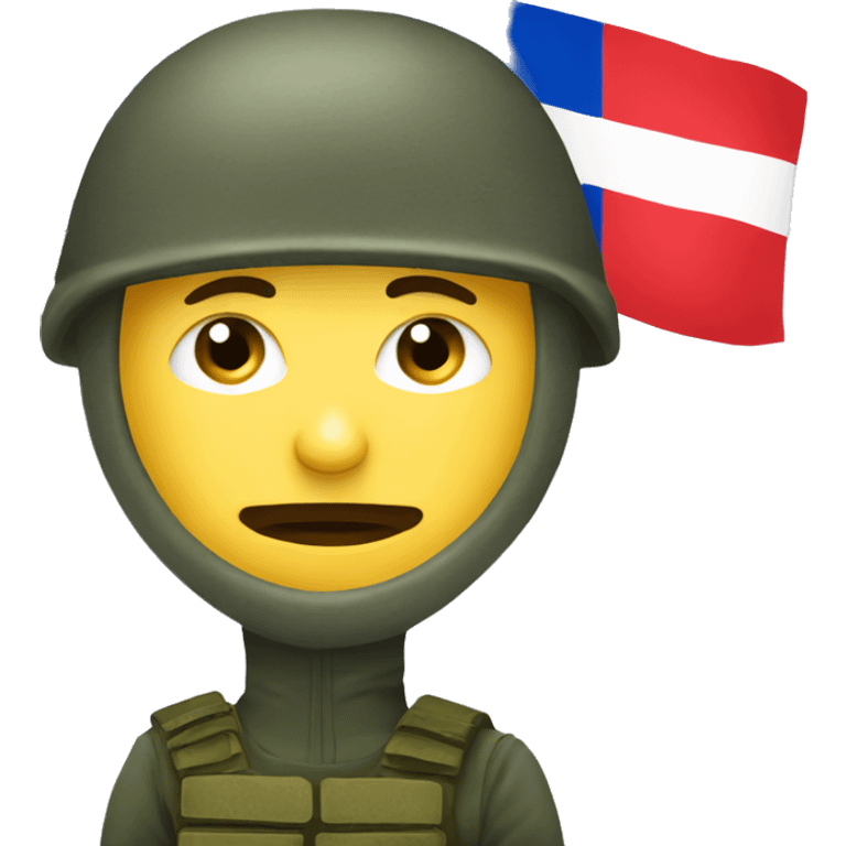 russian soldier with angry face and balaclava standing next to russian flag waving emoji