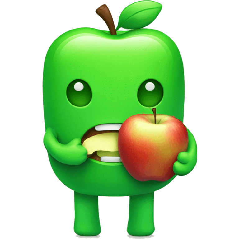 Green Android eating a ios apple emoji