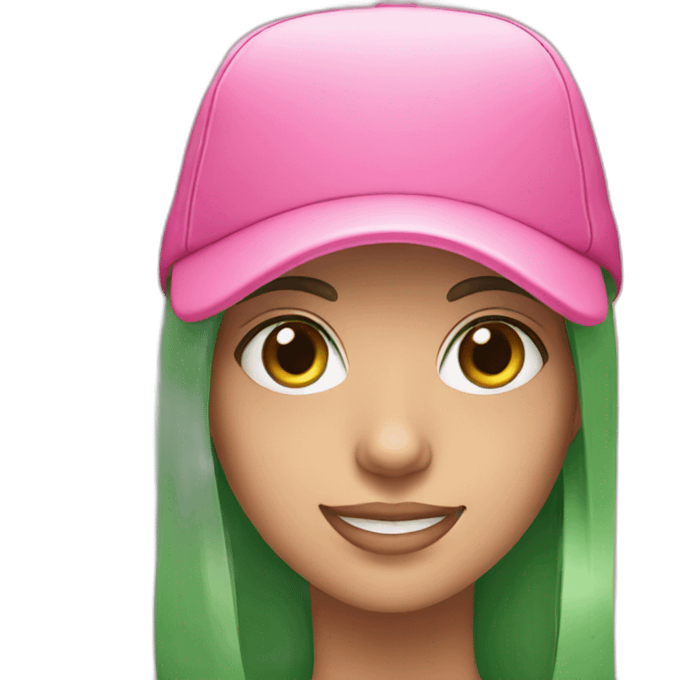 girl, green eyes, pink hat, smile emoji