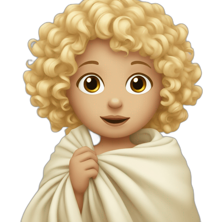 Curly haired blonde toddler holding blanket and sucking her thumb emoji