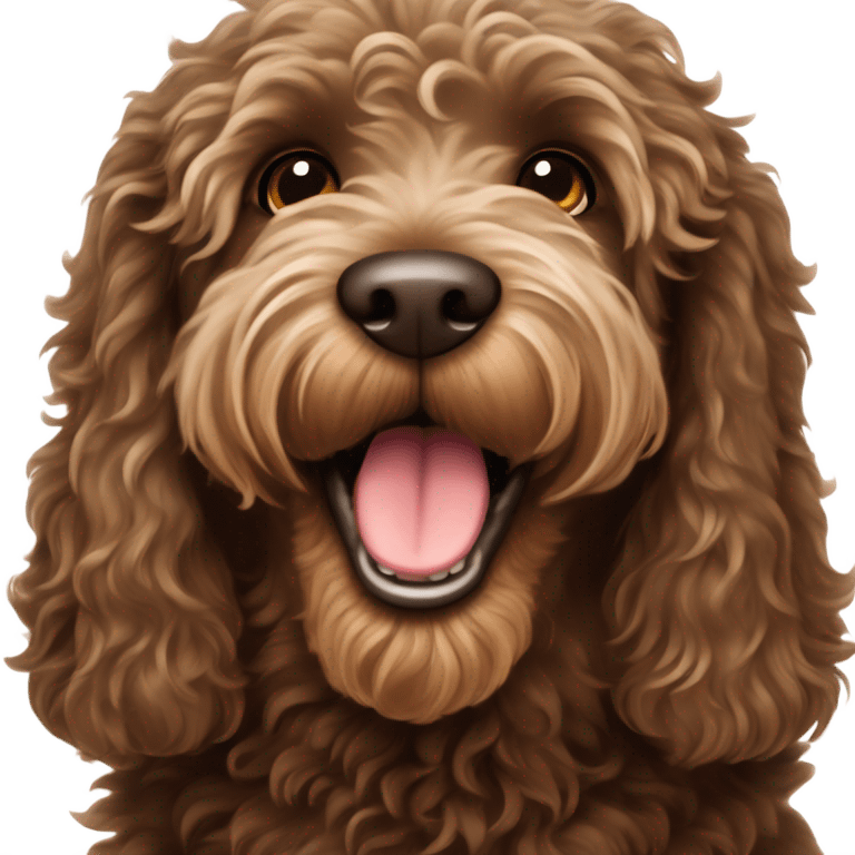 Australian labradoodle dark brown barking at the mailman emoji