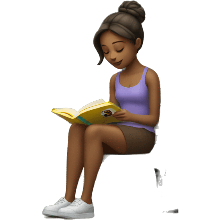 Girl reading book on bench emoji