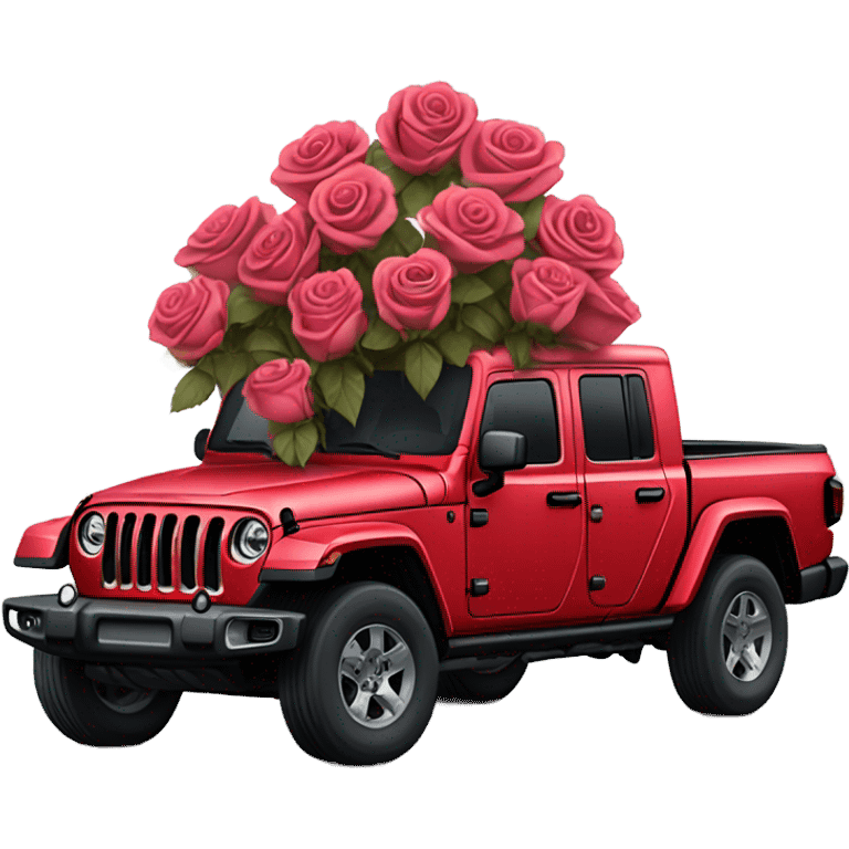 Realistic Red Jeep Gladiator with the truck bed full of different shades of red and pink roses. emoji