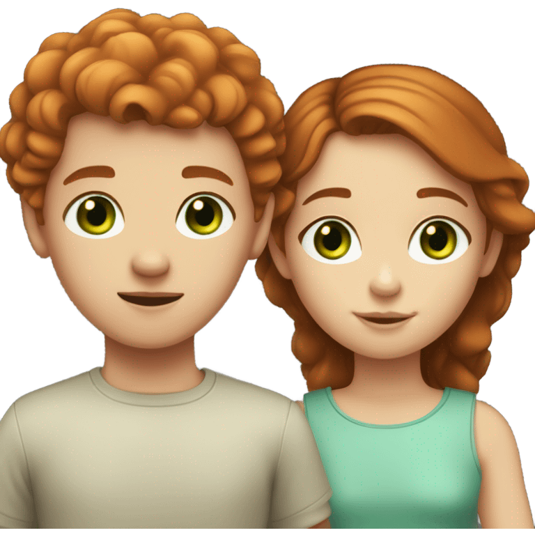 girl with brown hair and green eyes and some freckles with boy with ginger hair and brown eyes  emoji