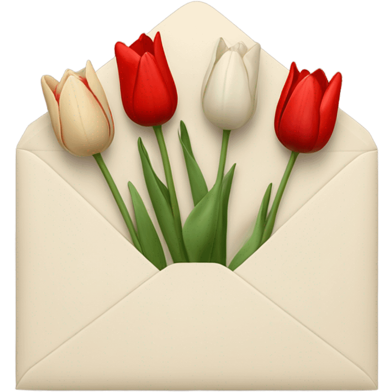 Light beige Envelope with 4 red tulips and 4 white tulips in emoji