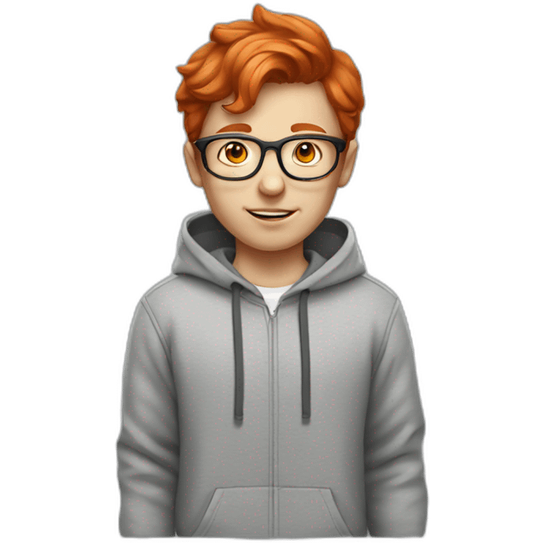 Red hair white kid with gray hoodie and glasses emoji